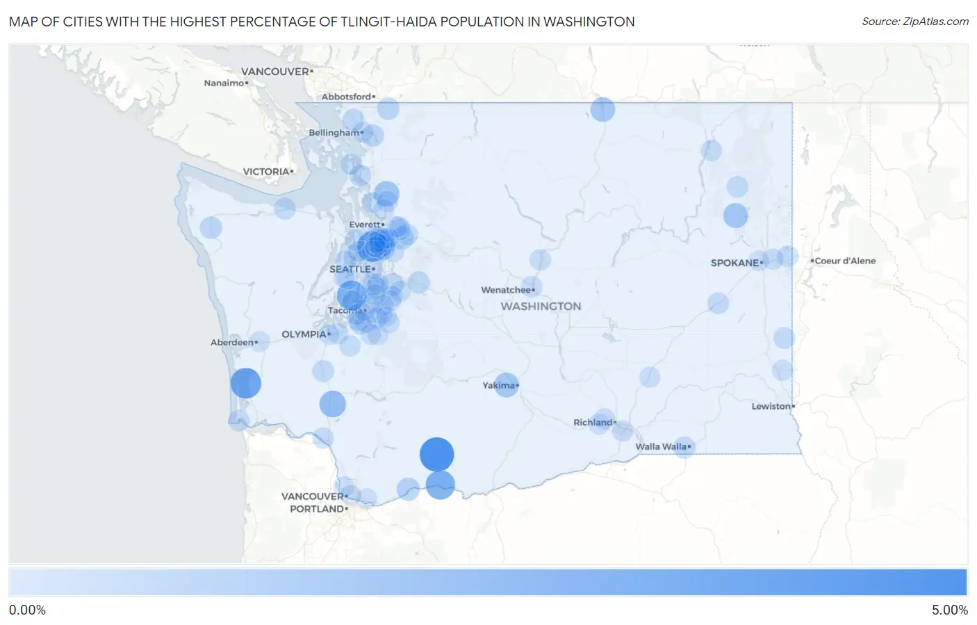 Cities with the Highest Percentage of Tlingit-Haida Population in Washington Map