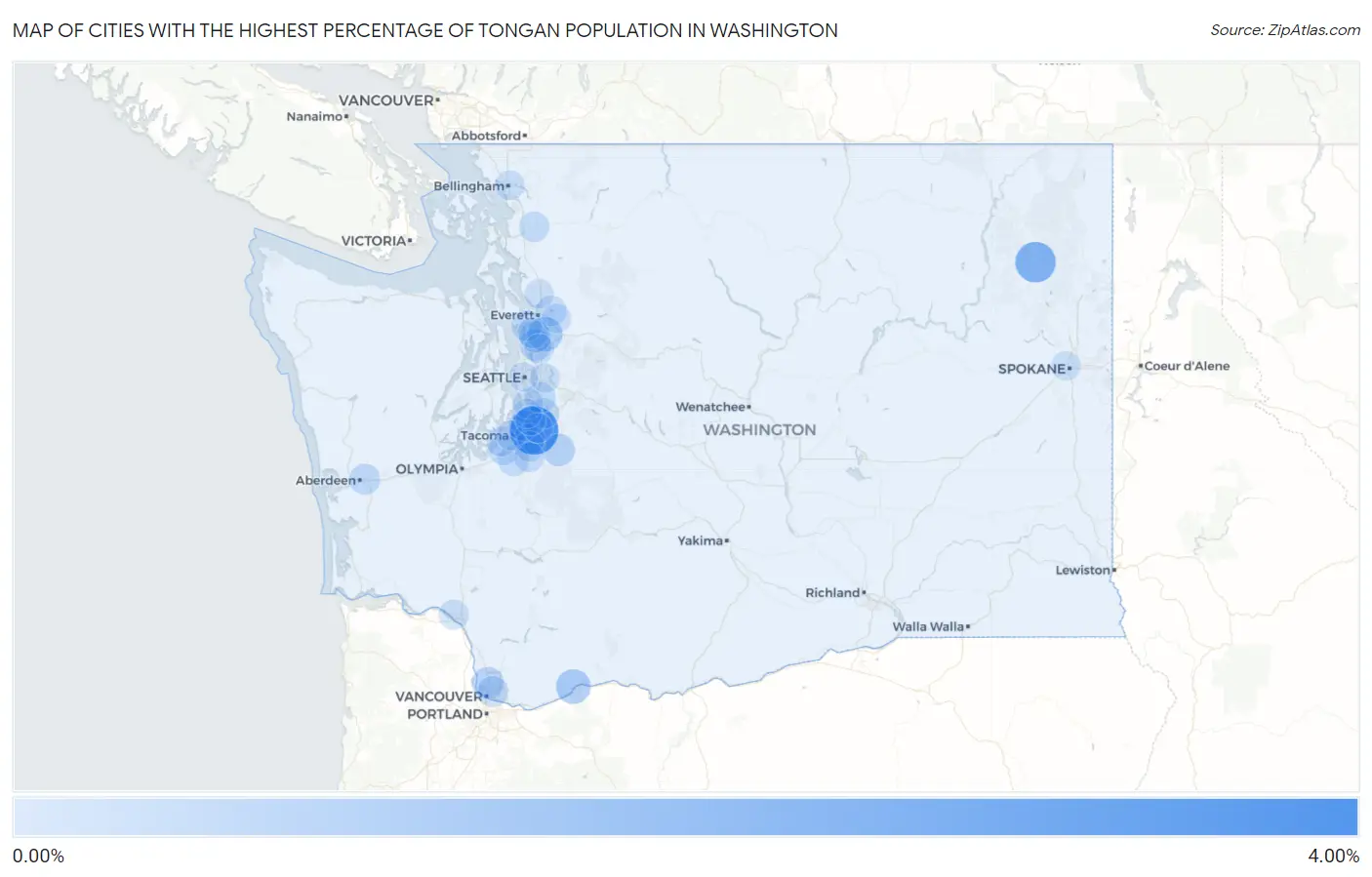 Cities with the Highest Percentage of Tongan Population in Washington Map