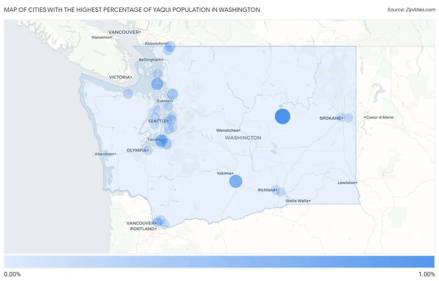 Cities with the Highest Percentage of Yaqui Population in Washington Map