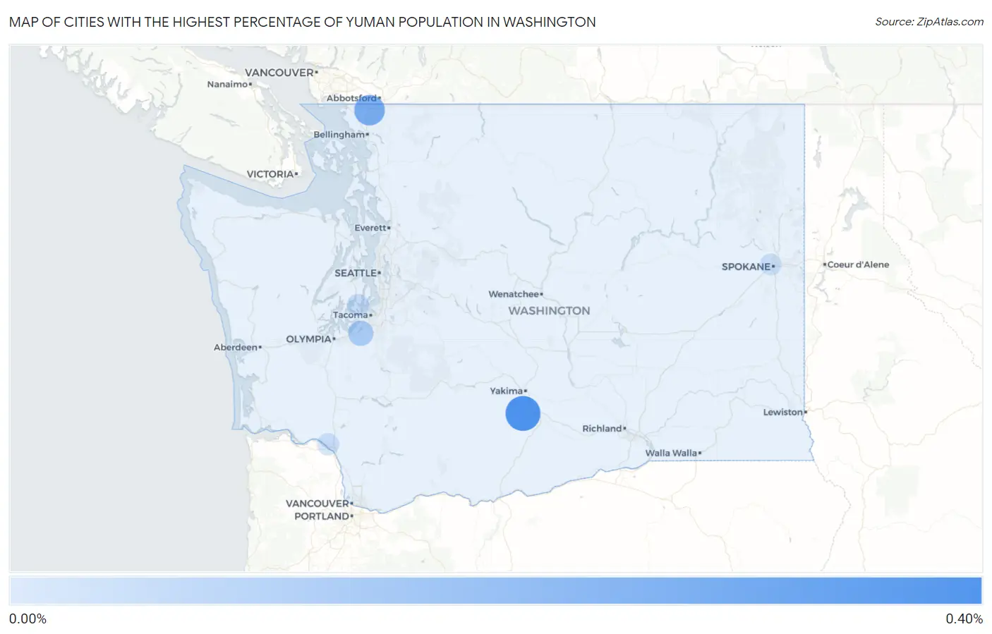 Cities with the Highest Percentage of Yuman Population in Washington Map