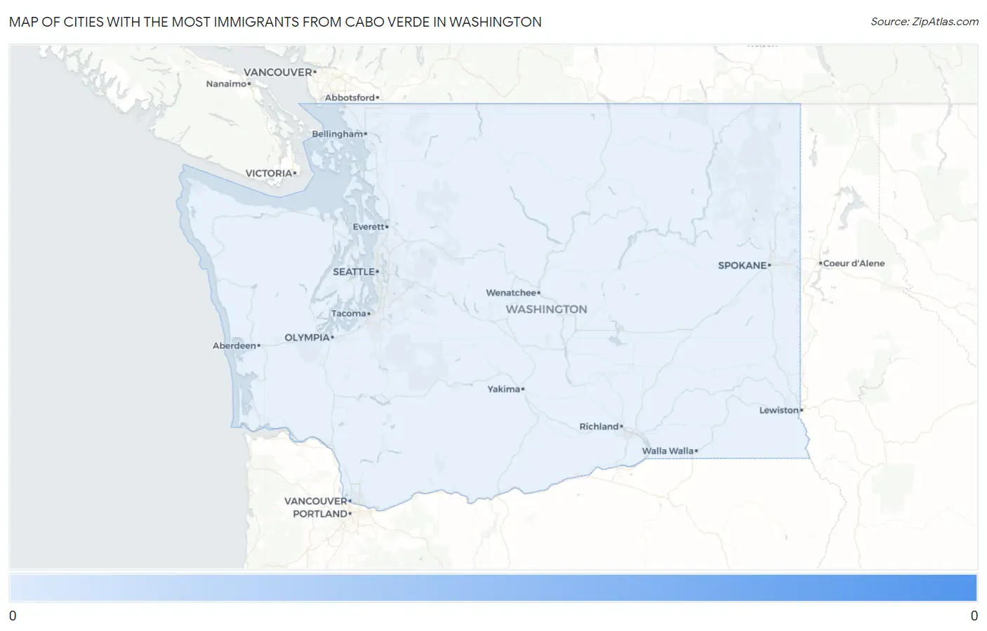 Cities with the Most Immigrants from Cabo Verde in Washington Map