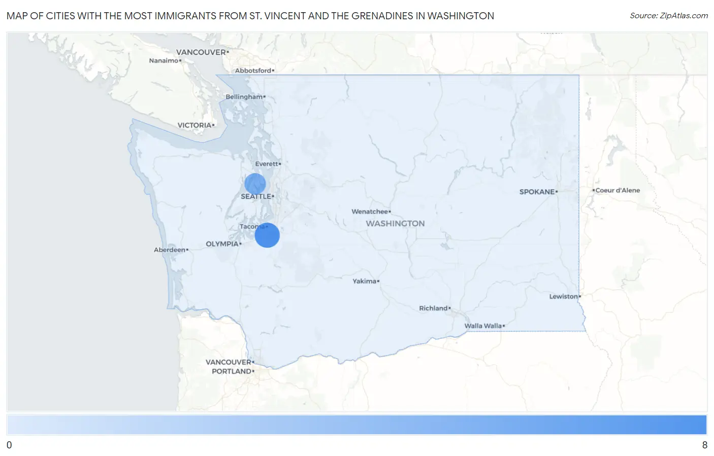 Cities with the Most Immigrants from St. Vincent and the Grenadines in Washington Map