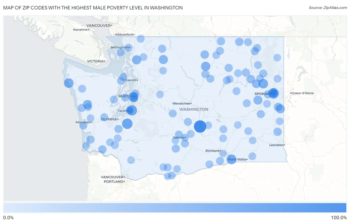 Zip Codes with the Highest Male Poverty Level in Washington Map