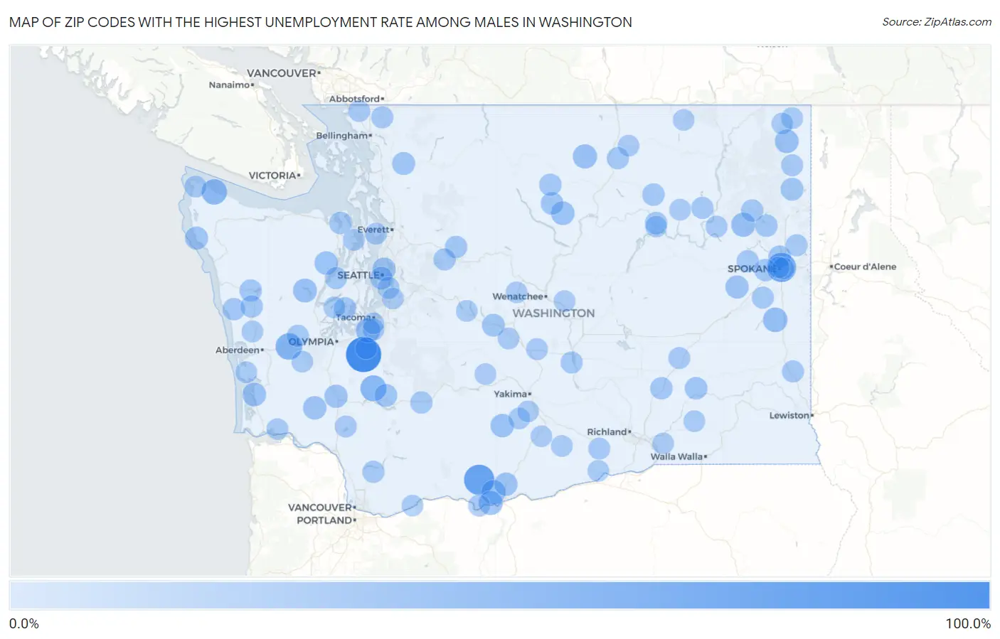 Zip Codes with the Highest Unemployment Rate Among Males in Washington Map