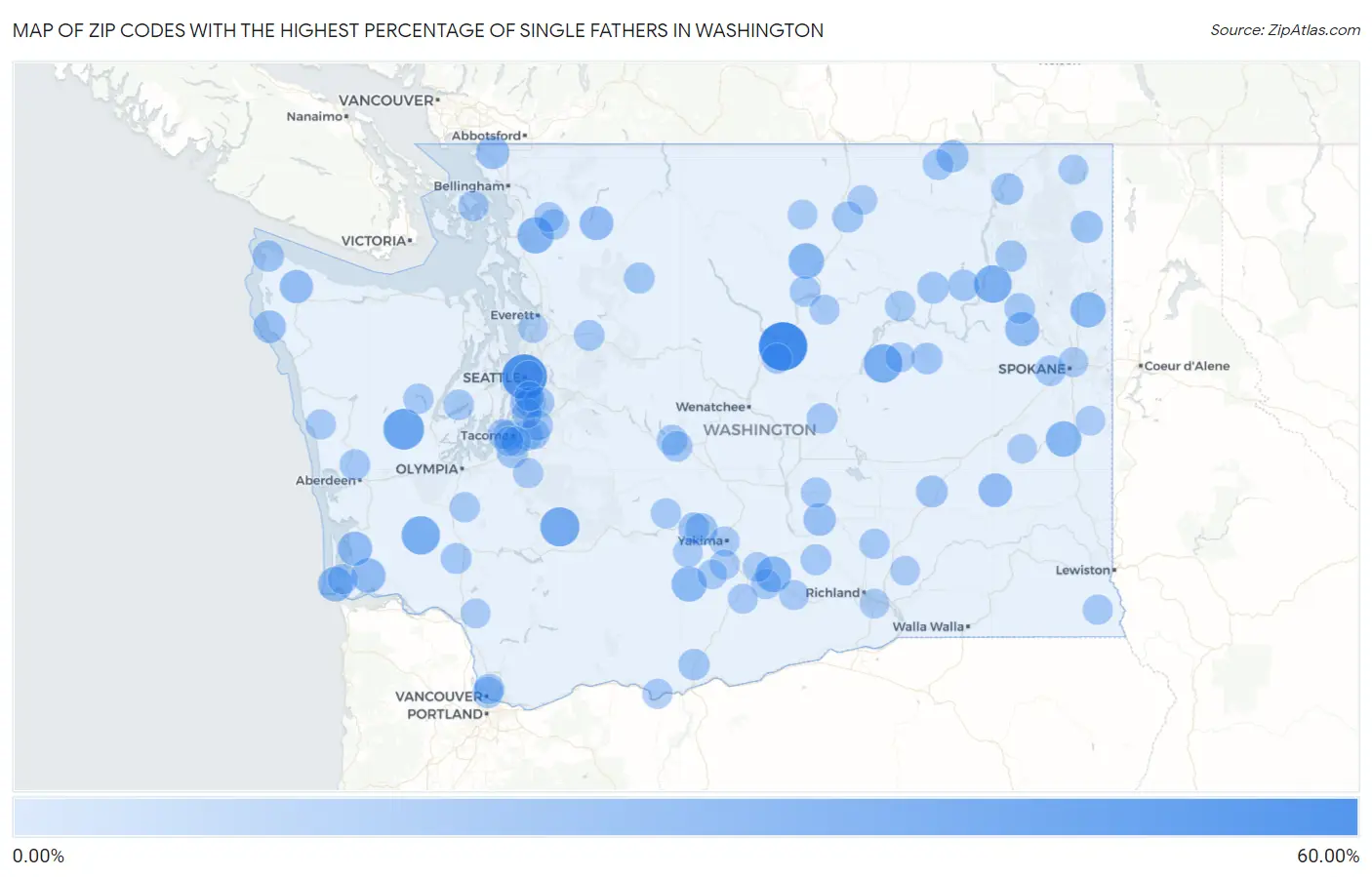 Zip Codes with the Highest Percentage of Single Fathers in Washington Map
