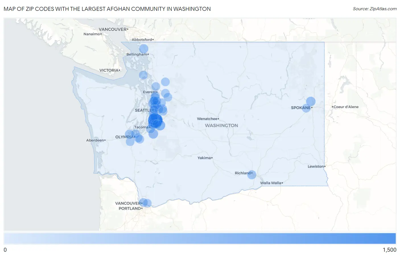 Zip Codes with the Largest Afghan Community in Washington Map