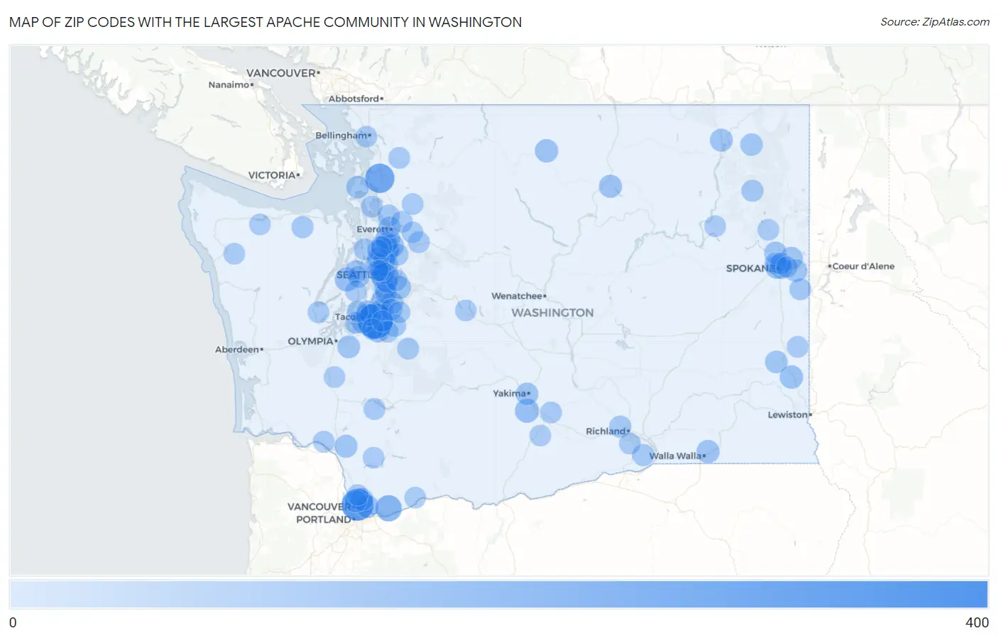 Zip Codes with the Largest Apache Community in Washington Map