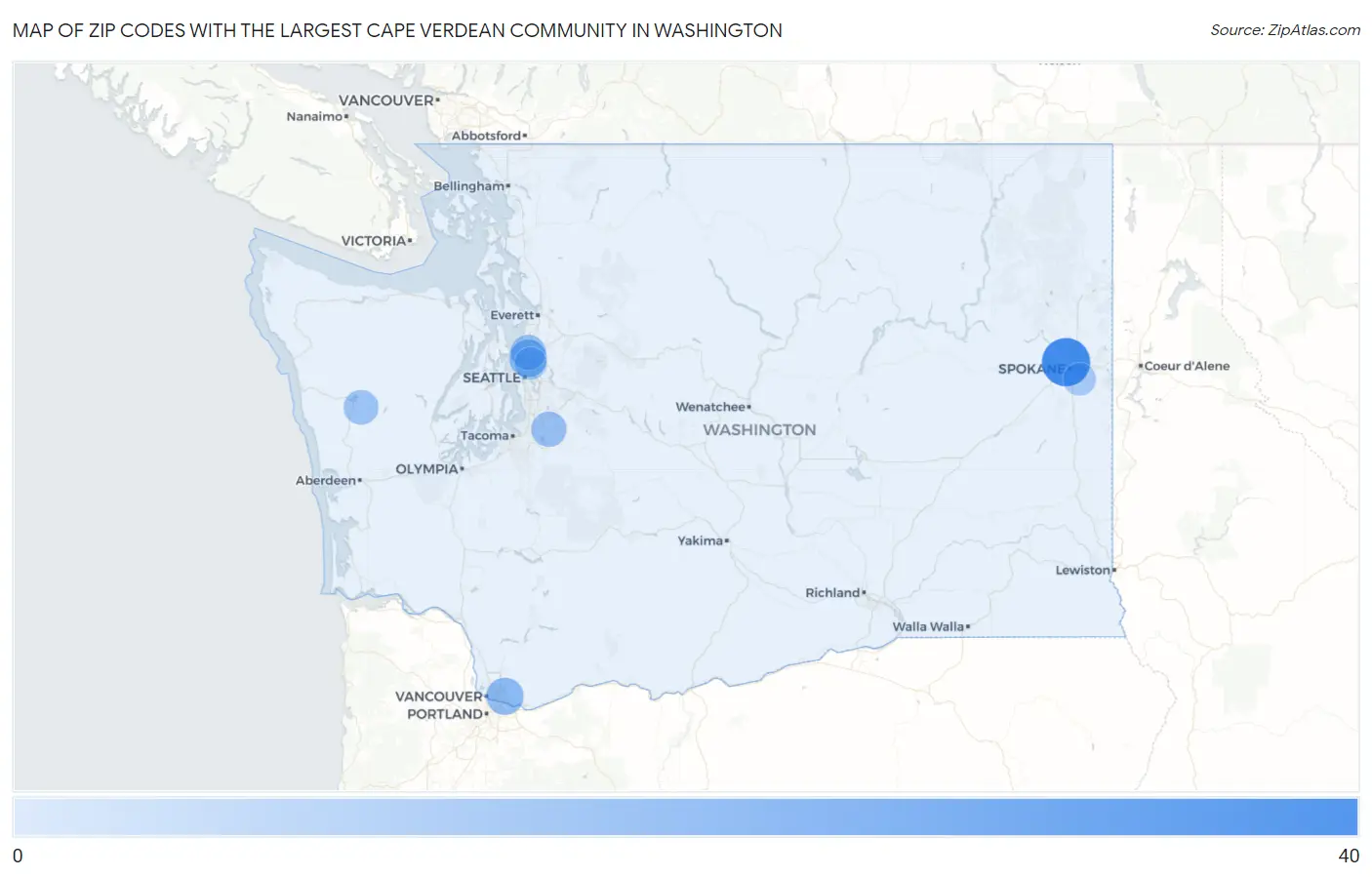 Zip Codes with the Largest Cape Verdean Community in Washington Map