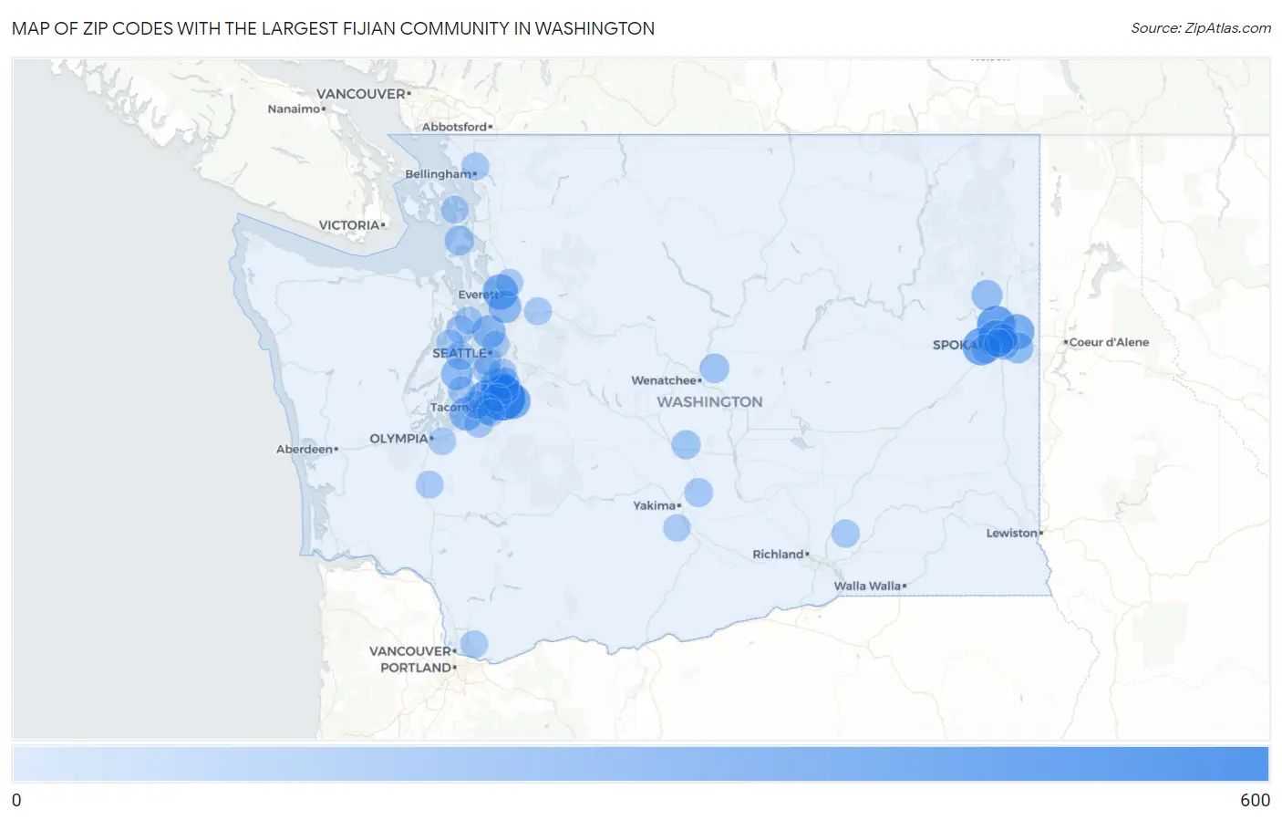 Zip Codes with the Largest Fijian Community in Washington Map