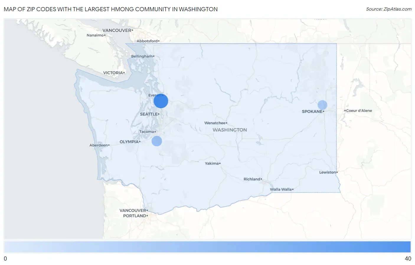 Zip Codes with the Largest Hmong Community in Washington Map