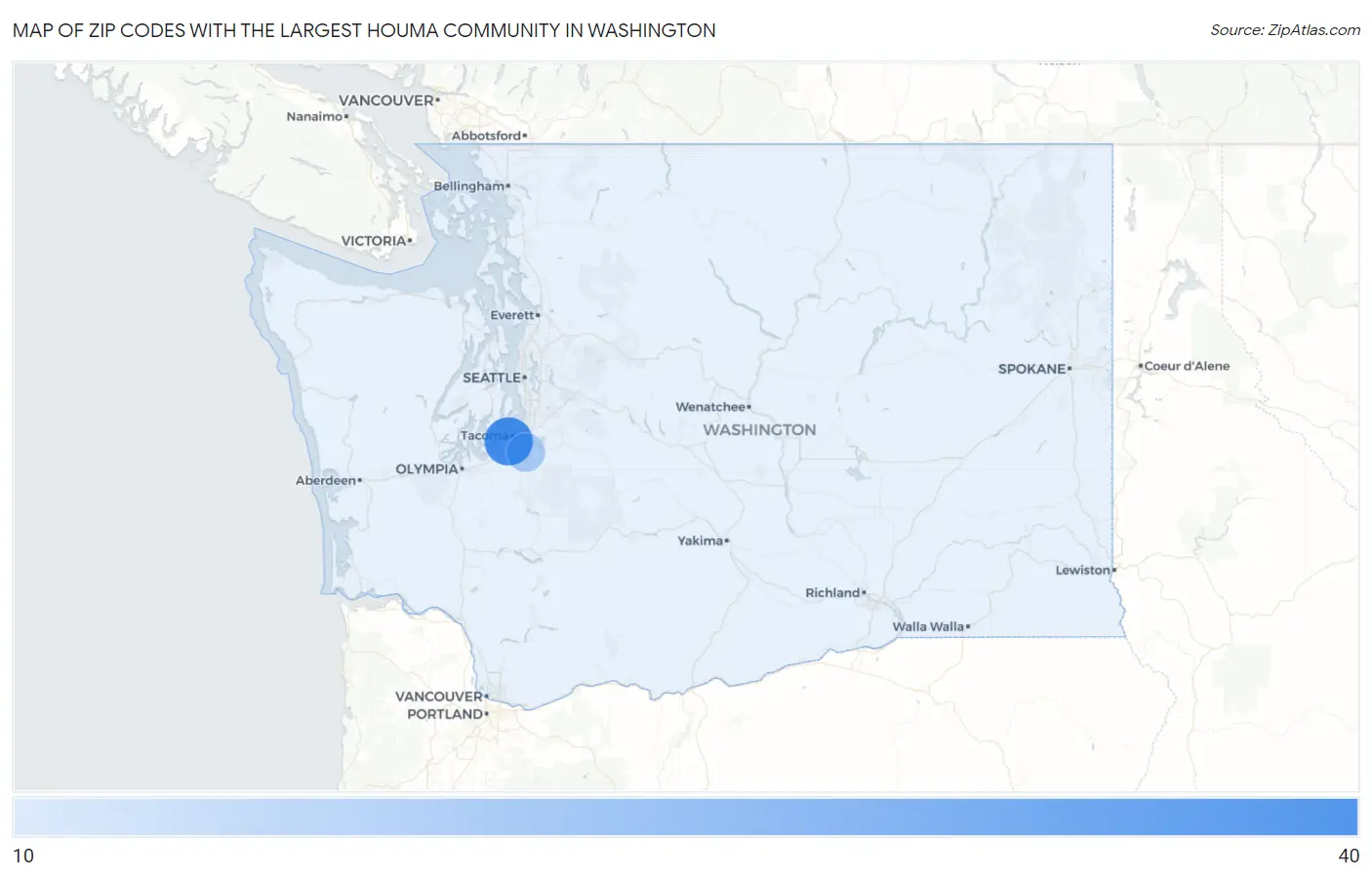 Zip Codes with the Largest Houma Community in Washington Map