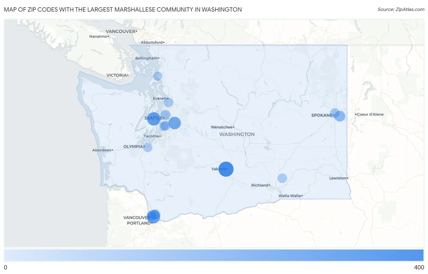 Zip Codes with the Largest Marshallese Community in Washington Map