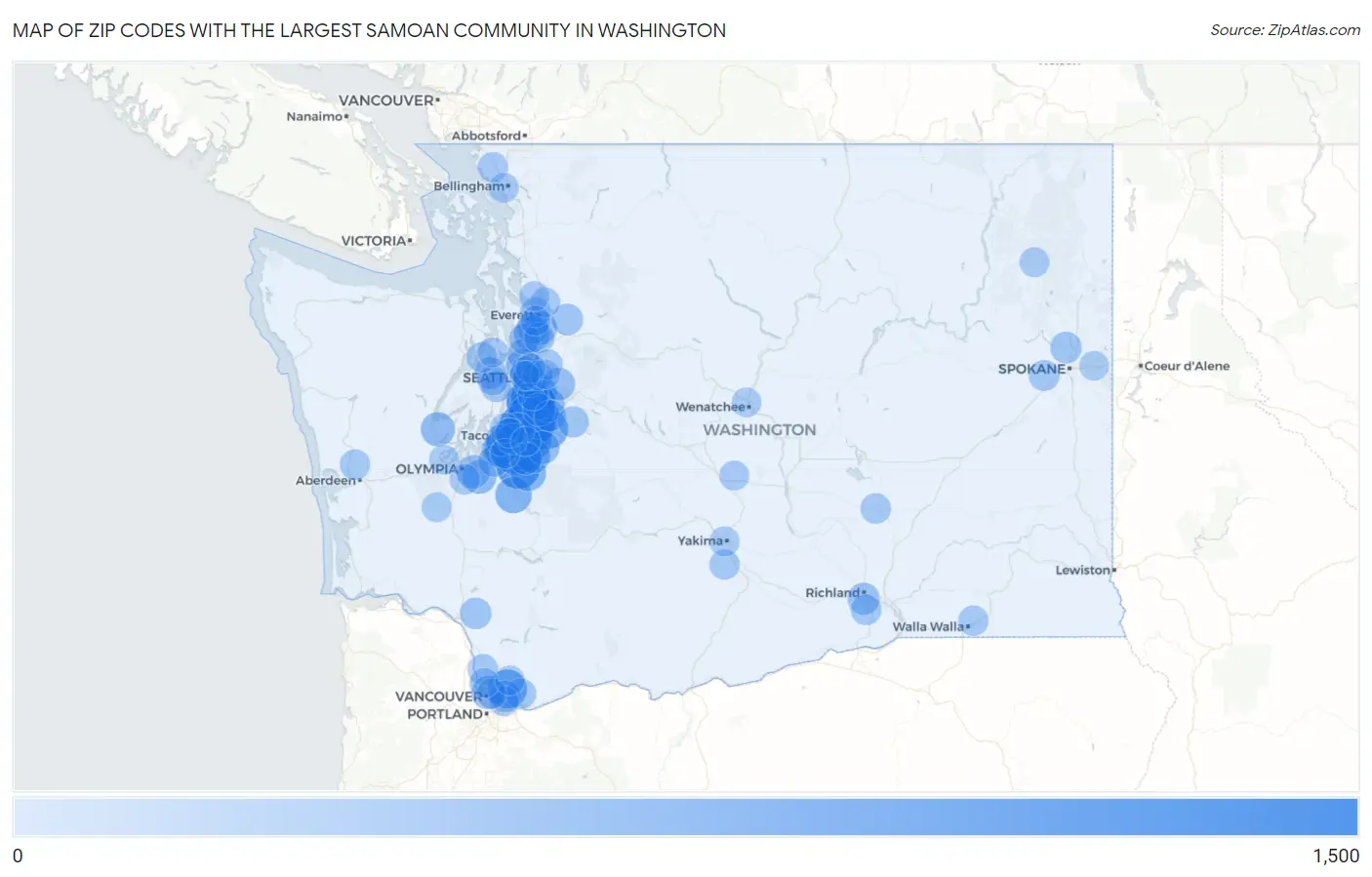Zip Codes with the Largest Samoan Community in Washington Map