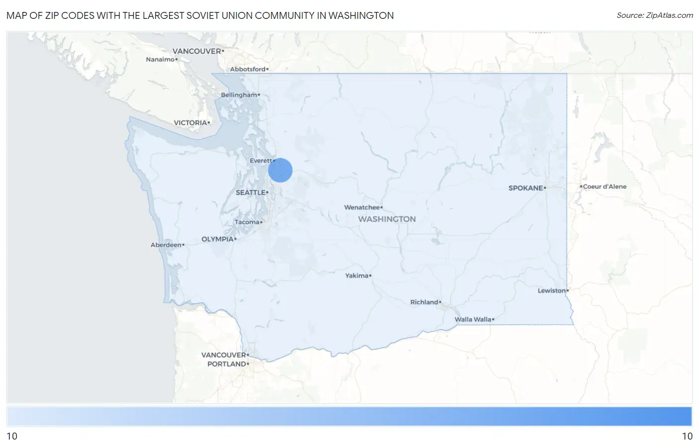 Zip Codes with the Largest Soviet Union Community in Washington Map