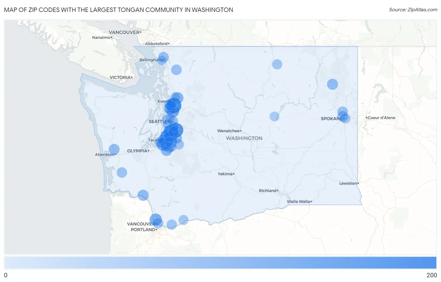 Zip Codes with the Largest Tongan Community in Washington Map