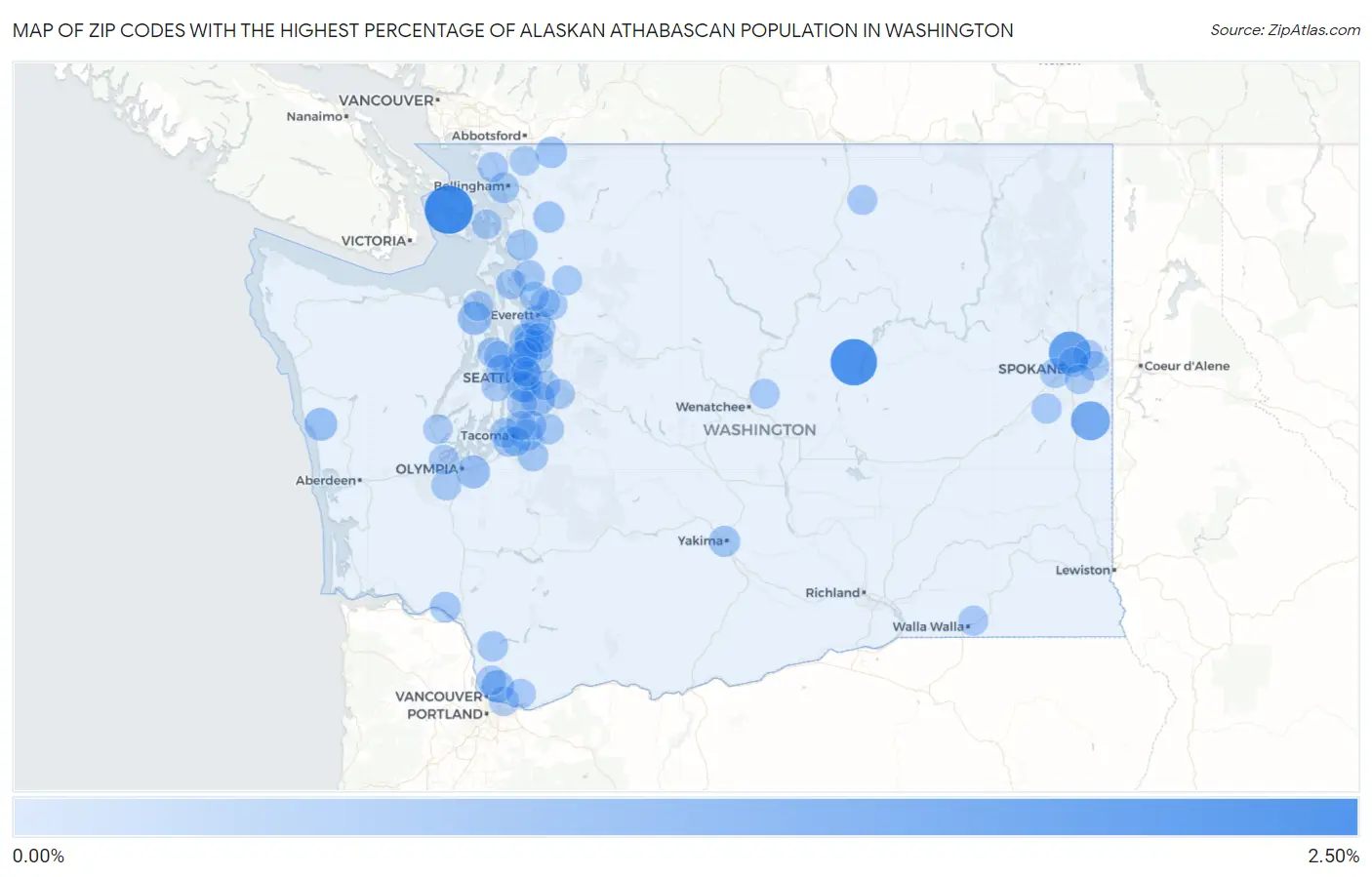 Zip Codes with the Highest Percentage of Alaskan Athabascan Population in Washington Map