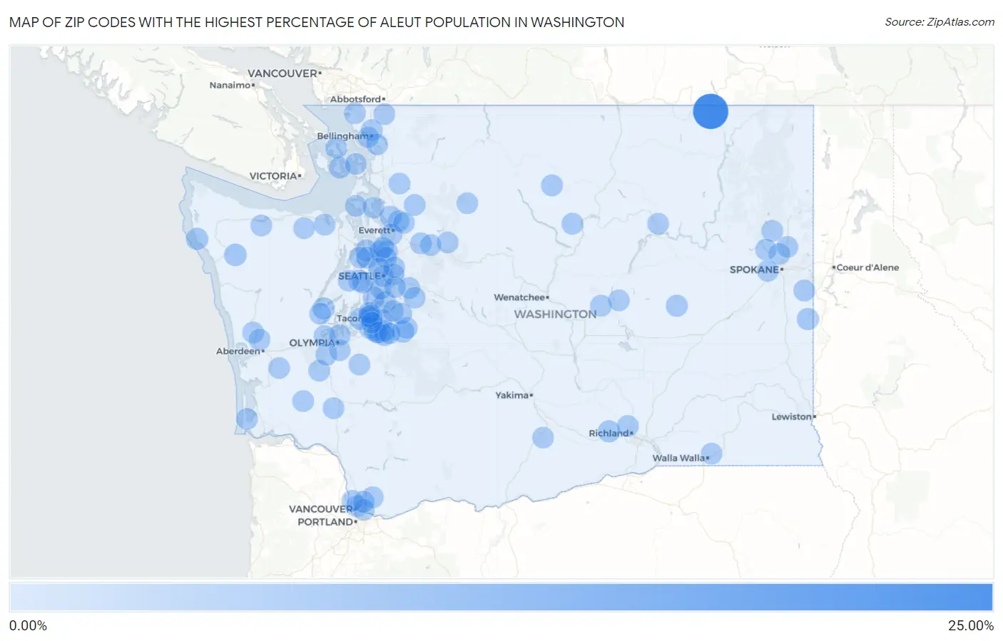 Zip Codes with the Highest Percentage of Aleut Population in Washington Map