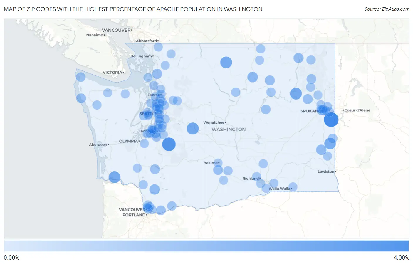 Zip Codes with the Highest Percentage of Apache Population in Washington Map