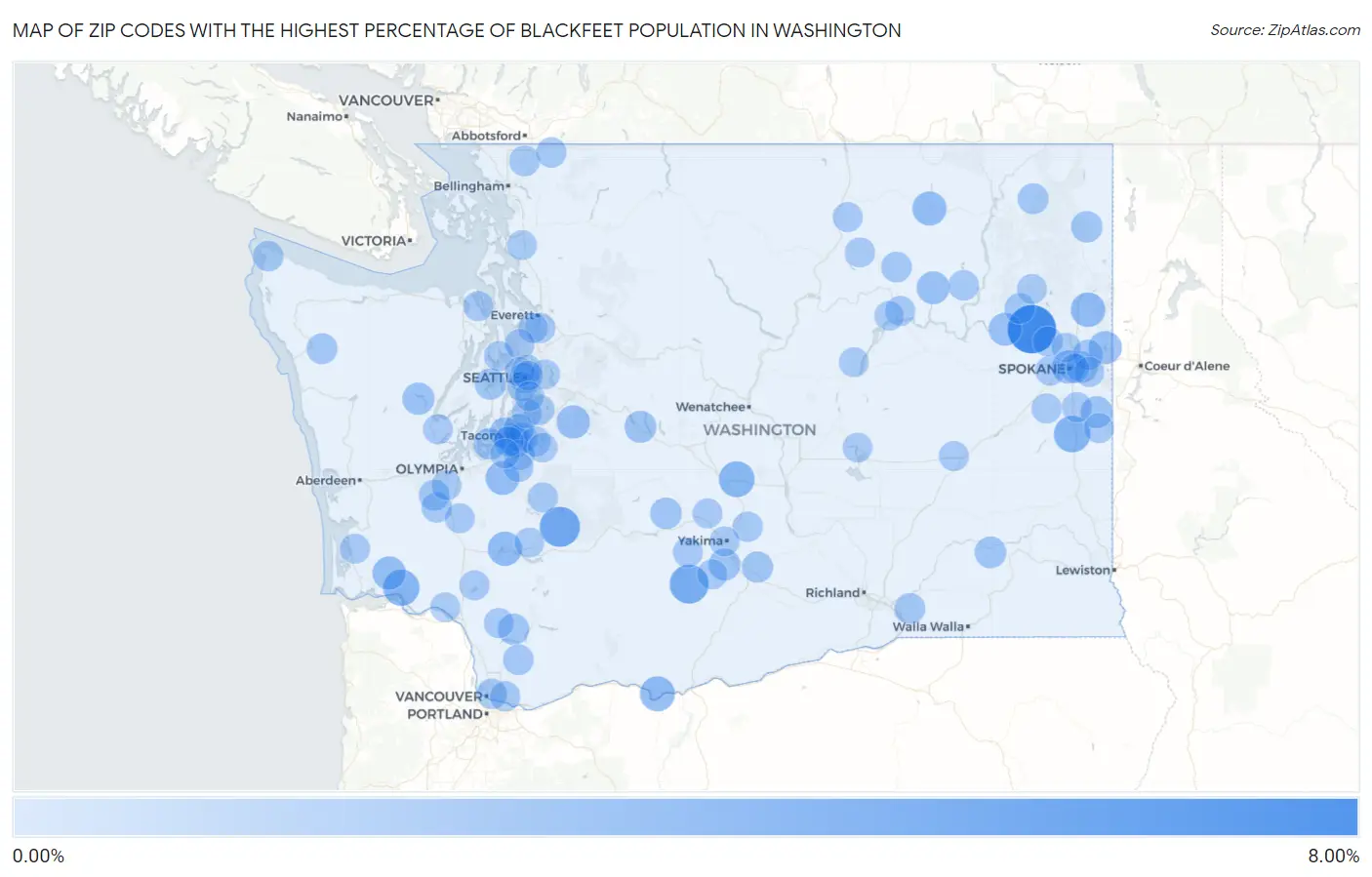 Zip Codes with the Highest Percentage of Blackfeet Population in Washington Map