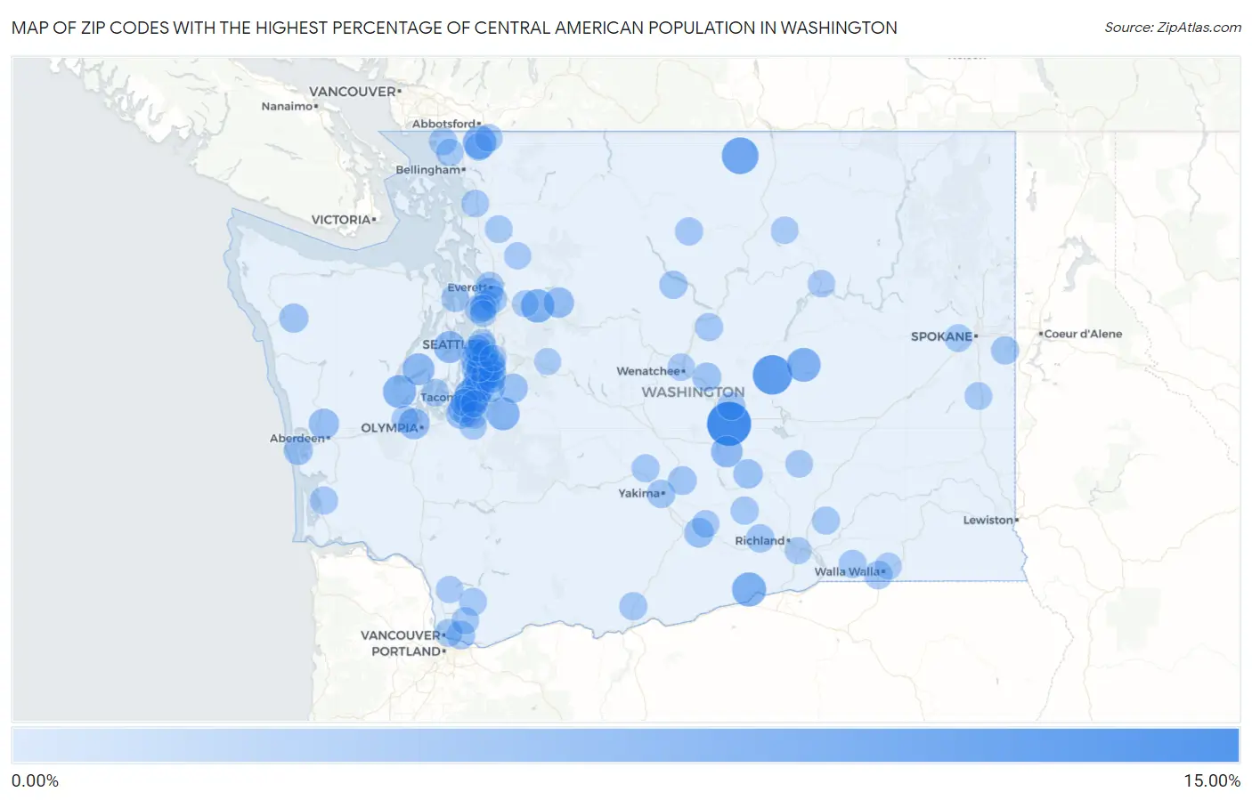 Zip Codes with the Highest Percentage of Central American Population in Washington Map