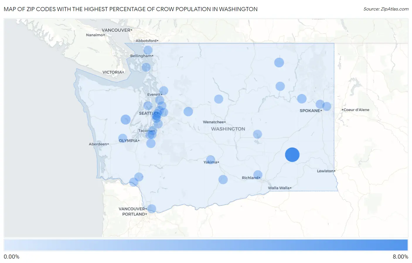 Zip Codes with the Highest Percentage of Crow Population in Washington Map