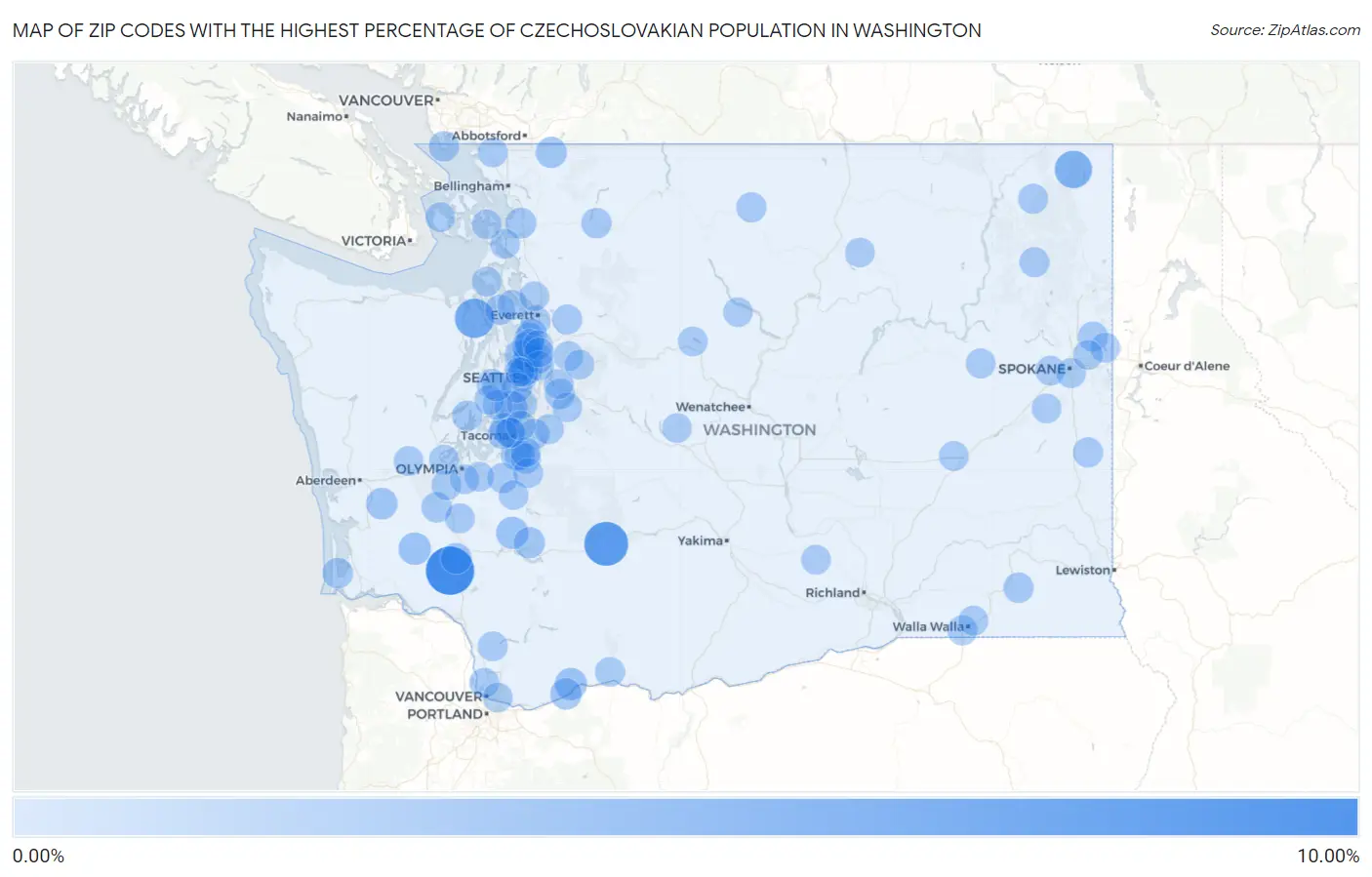 Zip Codes with the Highest Percentage of Czechoslovakian Population in Washington Map