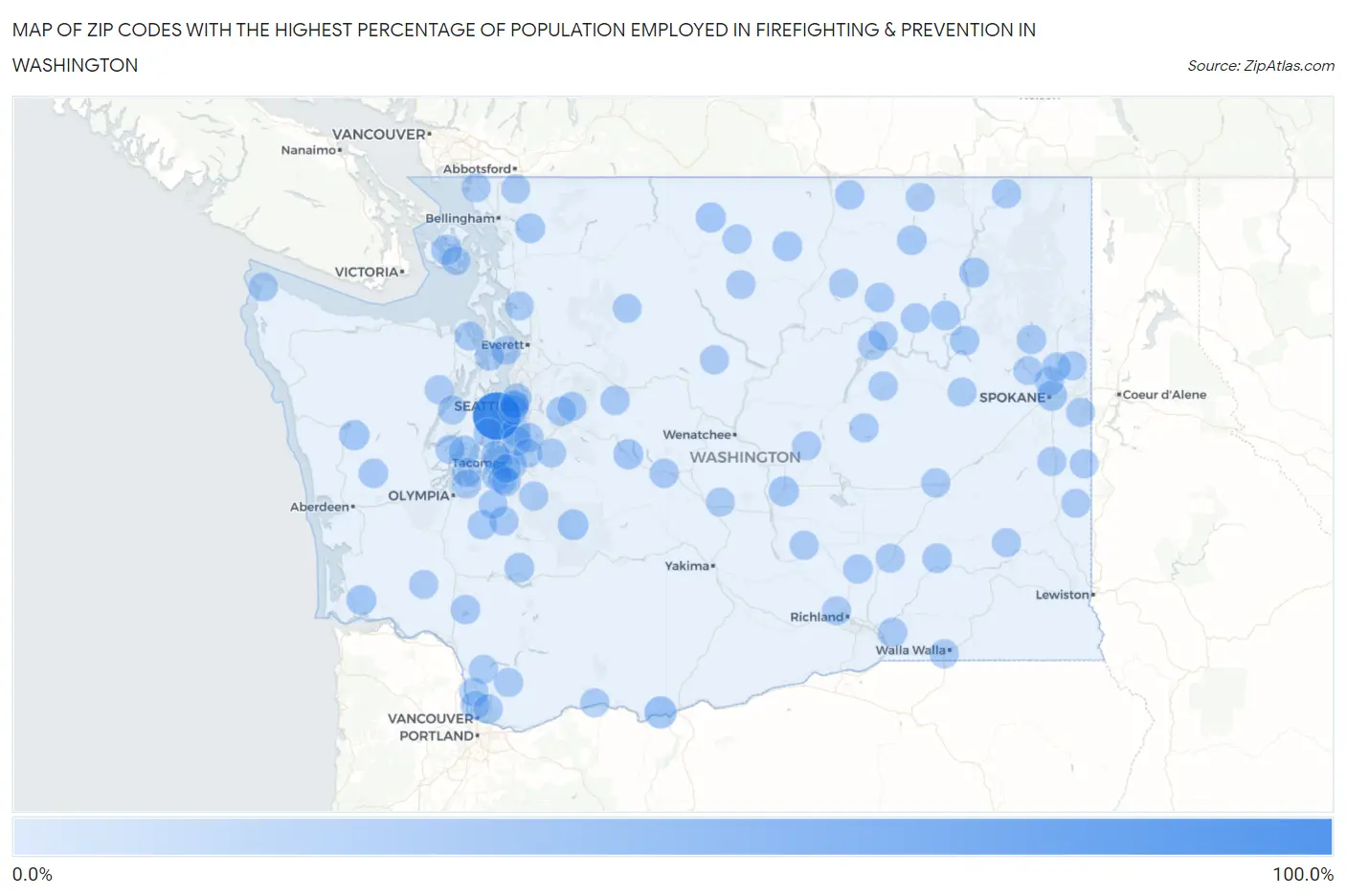 Zip Codes with the Highest Percentage of Population Employed in Firefighting & Prevention in Washington Map
