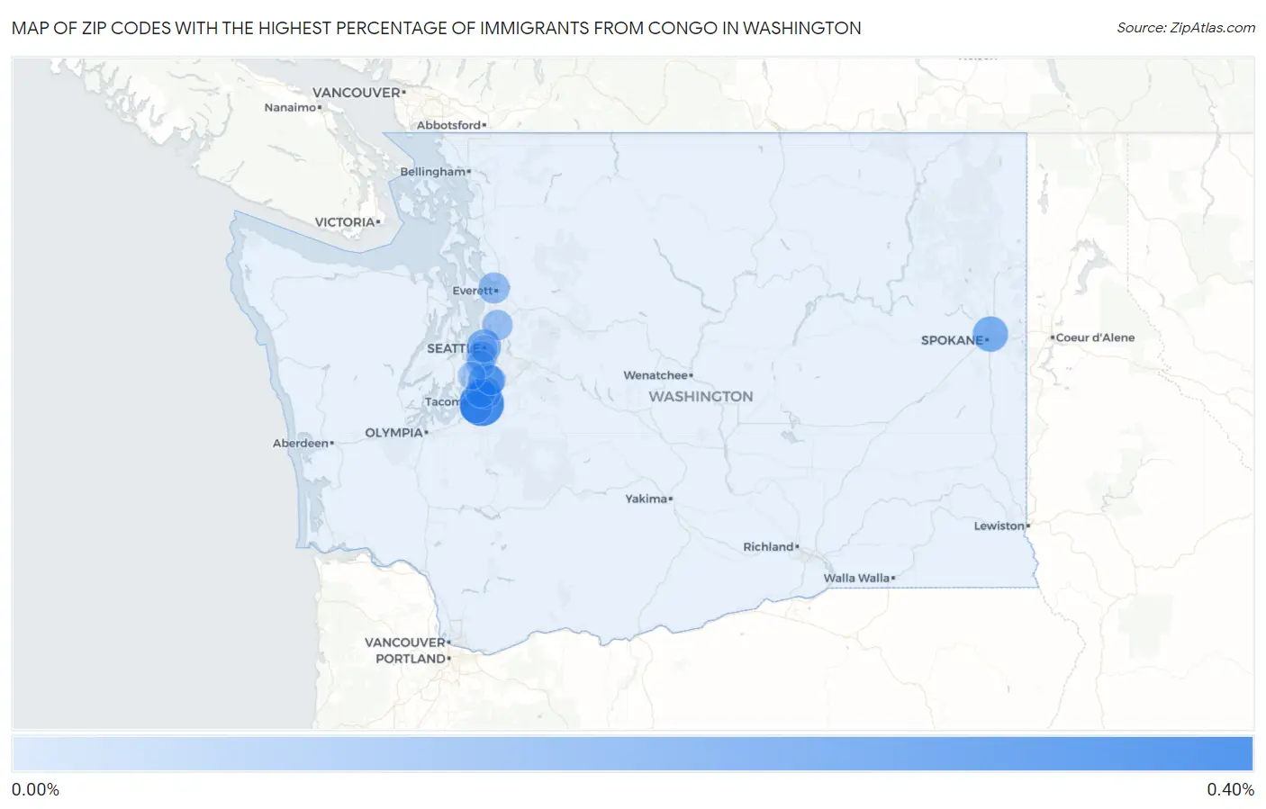 Zip Codes with the Highest Percentage of Immigrants from Congo in Washington Map