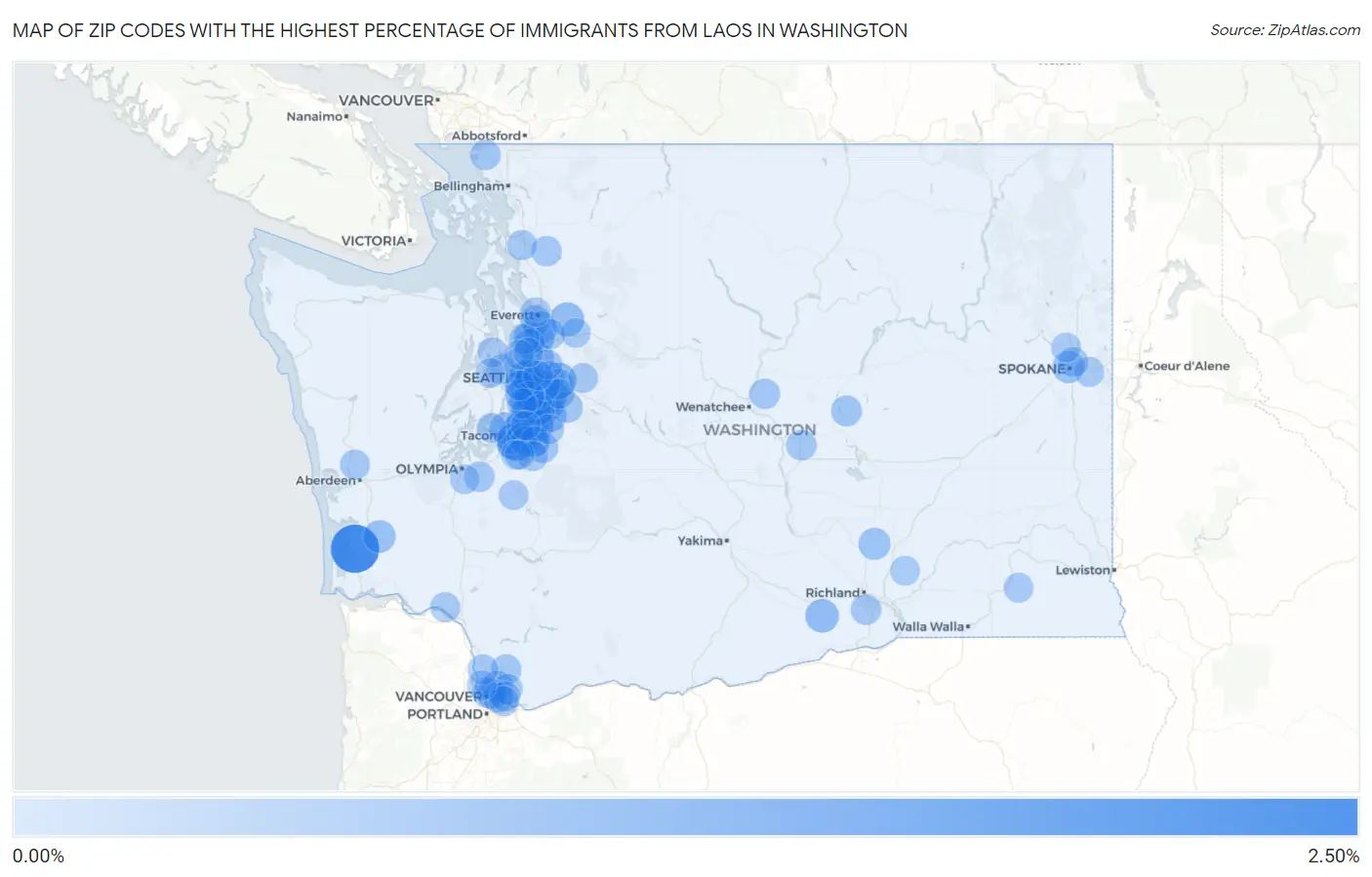 Zip Codes with the Highest Percentage of Immigrants from Laos in Washington Map