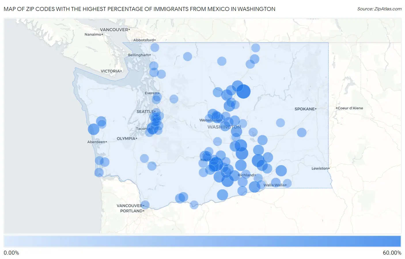 Zip Codes with the Highest Percentage of Immigrants from Mexico in Washington Map