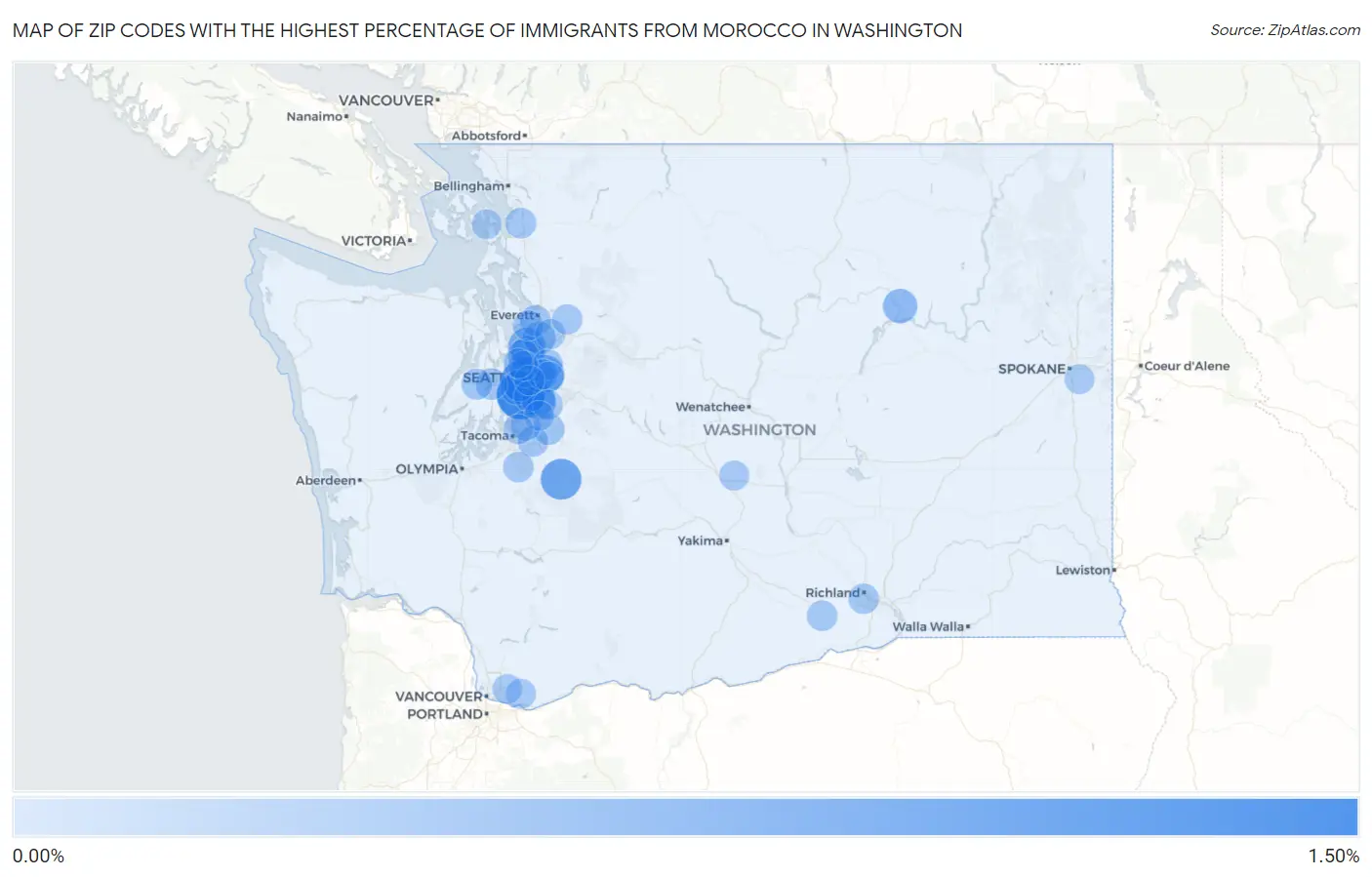 Zip Codes with the Highest Percentage of Immigrants from Morocco in Washington Map