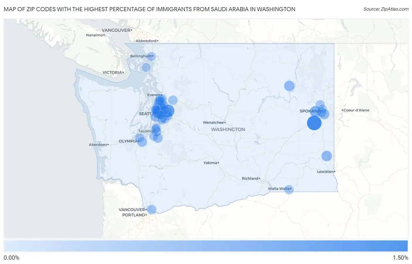 Zip Codes with the Highest Percentage of Immigrants from Saudi Arabia in Washington Map