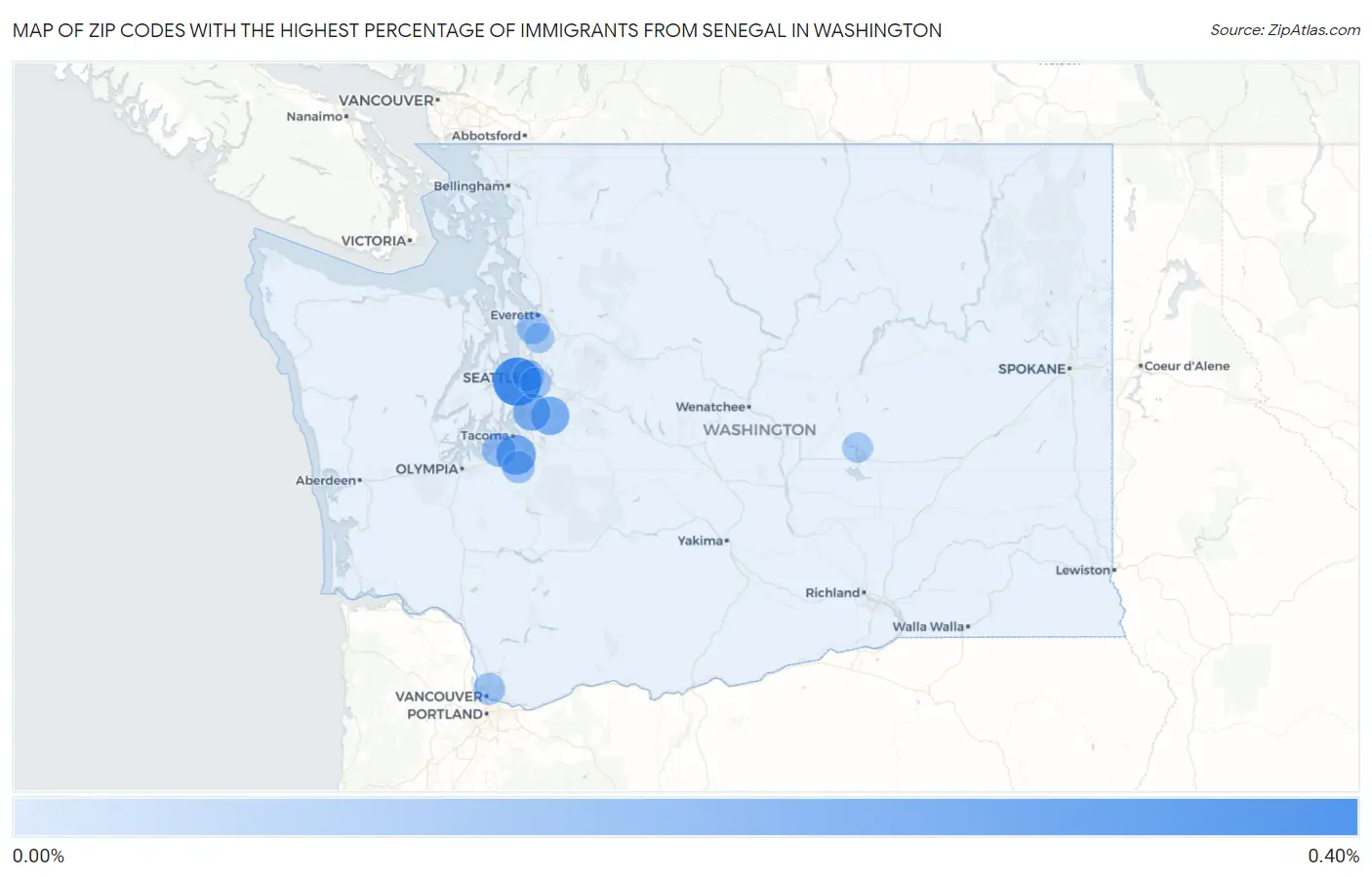 Zip Codes with the Highest Percentage of Immigrants from Senegal in Washington Map