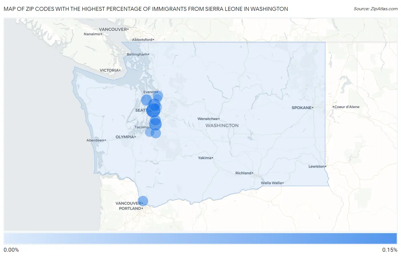 Zip Codes with the Highest Percentage of Immigrants from Sierra Leone in Washington Map