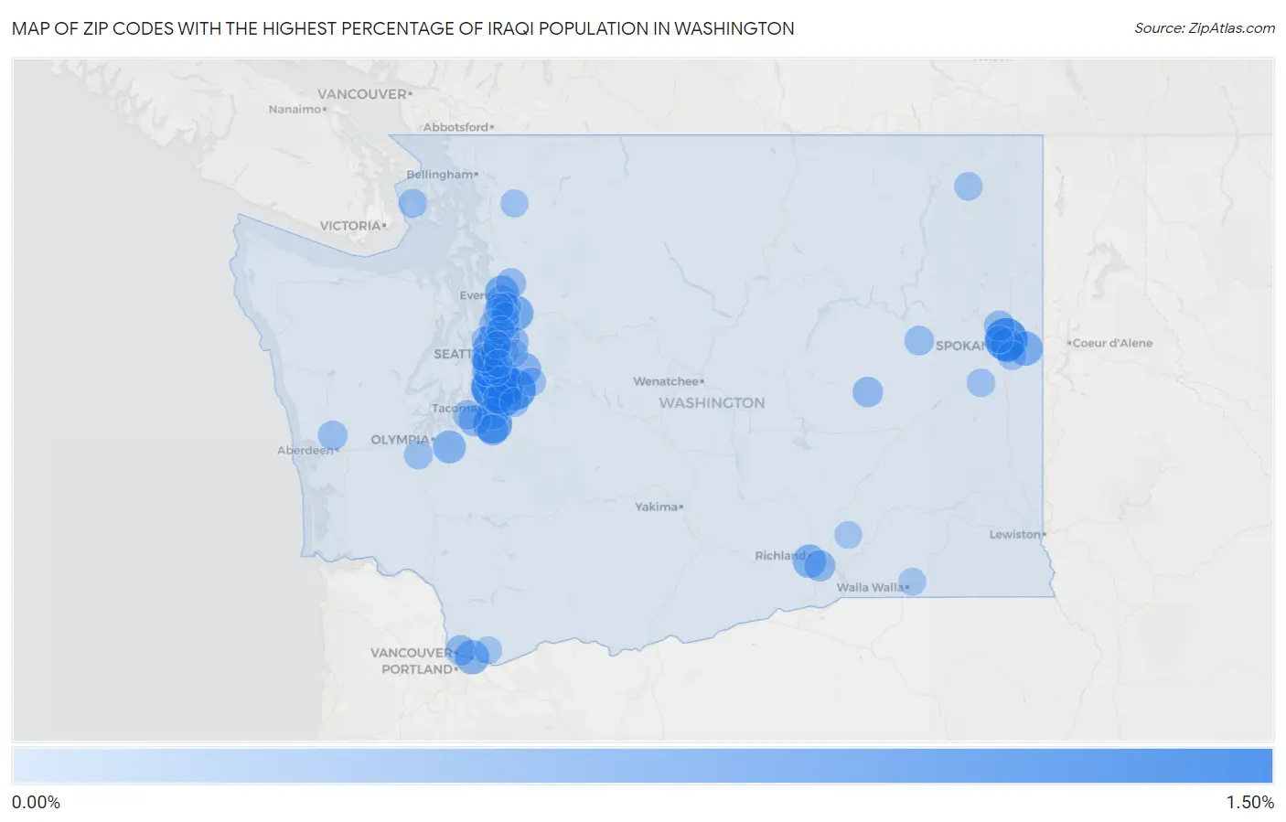 Zip Codes with the Highest Percentage of Iraqi Population in Washington Map