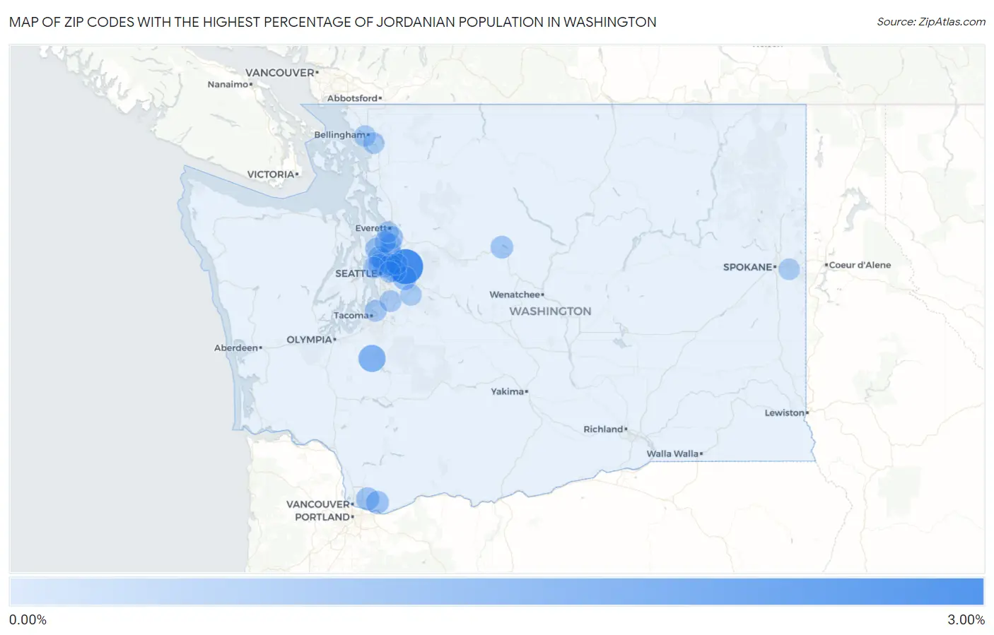 Zip Codes with the Highest Percentage of Jordanian Population in Washington Map