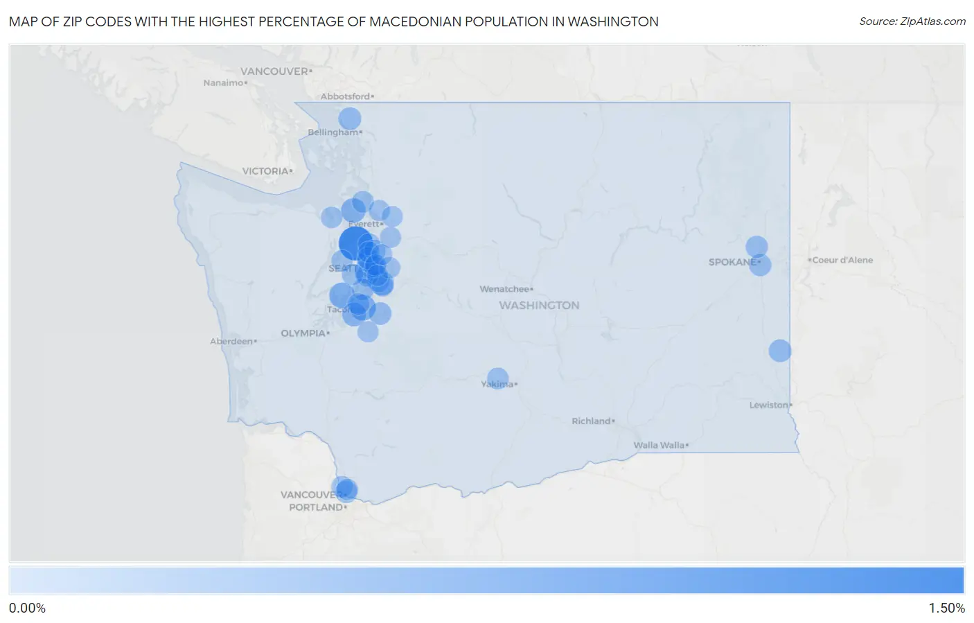 Zip Codes with the Highest Percentage of Macedonian Population in Washington Map