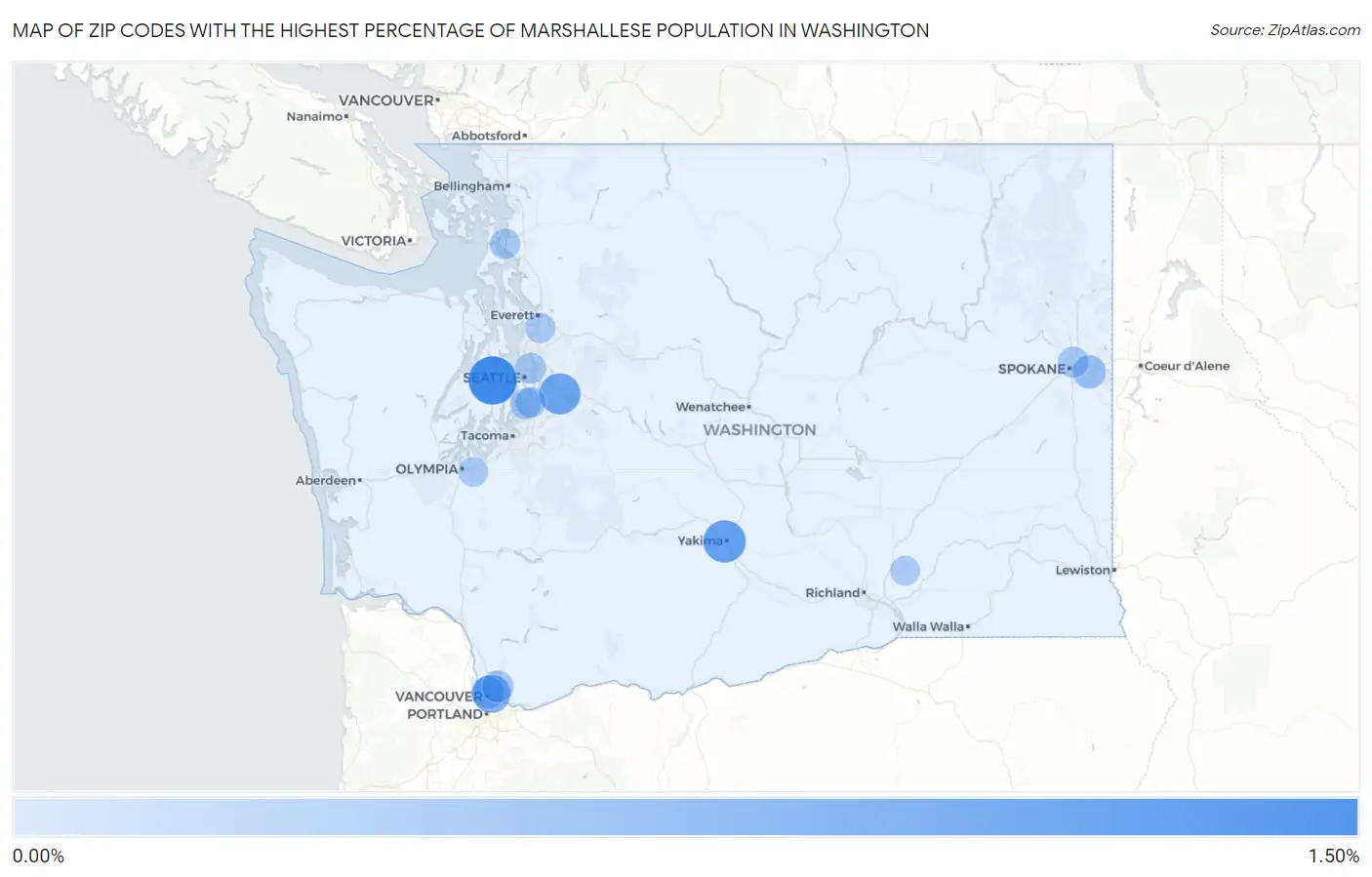 Zip Codes with the Highest Percentage of Marshallese Population in Washington Map