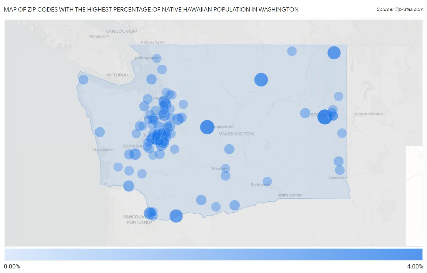 Zip Codes with the Highest Percentage of Native Hawaiian Population in Washington Map
