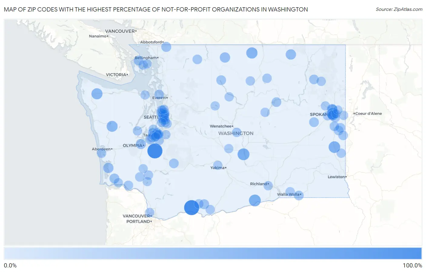 Zip Codes with the Highest Percentage of Not-for-profit Organizations in Washington Map