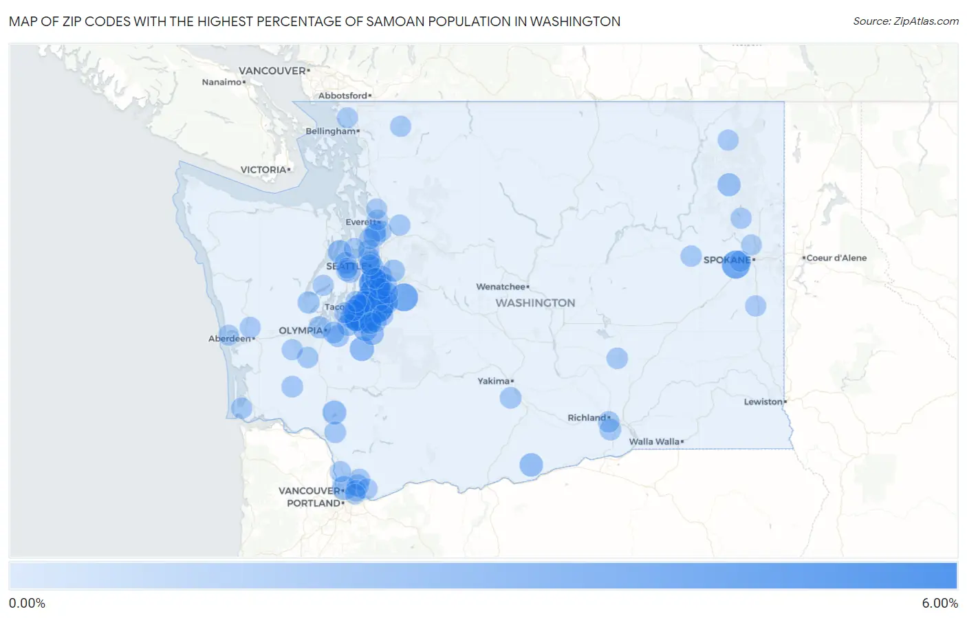 Zip Codes with the Highest Percentage of Samoan Population in Washington Map