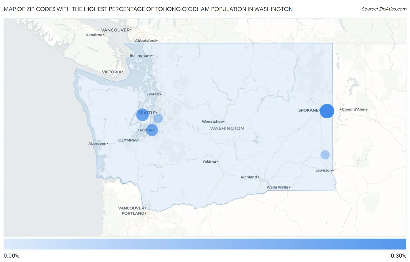 Zip Codes with the Highest Percentage of Tohono O'Odham Population in Washington Map