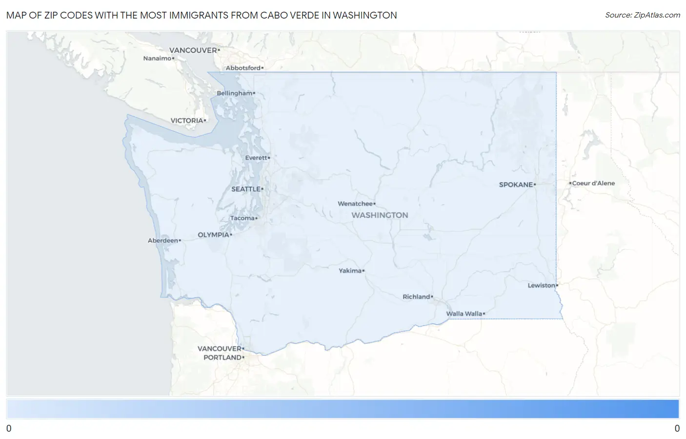 Zip Codes with the Most Immigrants from Cabo Verde in Washington Map