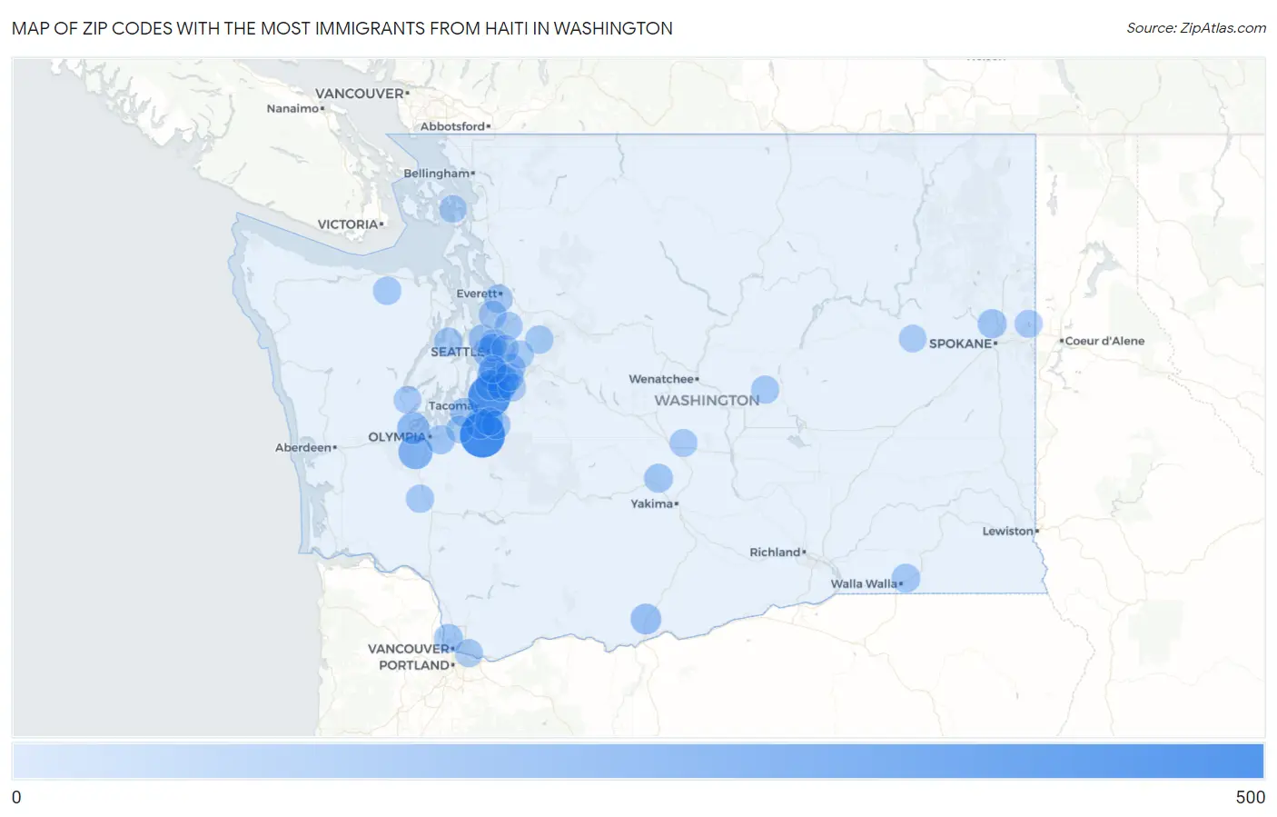 Zip Codes with the Most Immigrants from Haiti in Washington Map