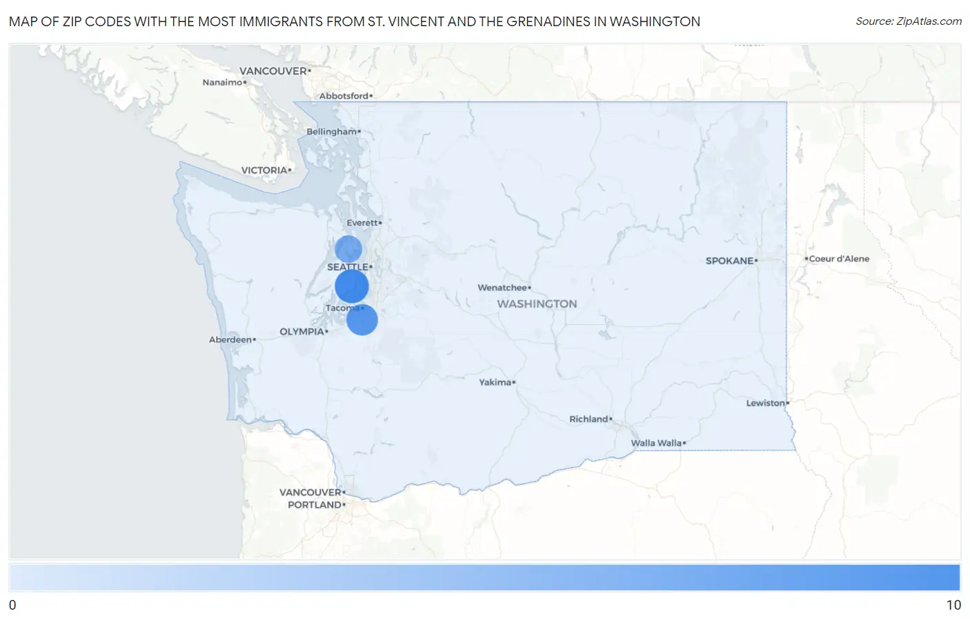 Zip Codes with the Most Immigrants from St. Vincent and the Grenadines in Washington Map