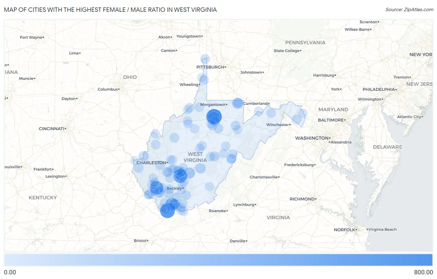 Highest Female / Male Ratio in West Virginia by City 2023 Zip Atlas photo
