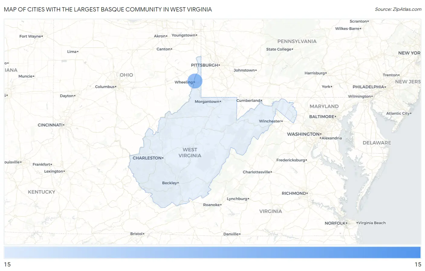 Cities with the Largest Basque Community in West Virginia Map