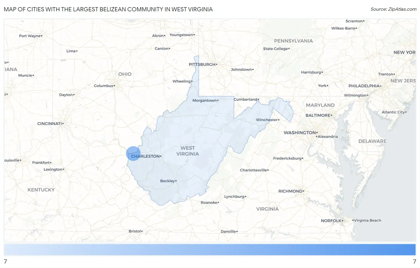 Cities with the Largest Belizean Community in West Virginia Map