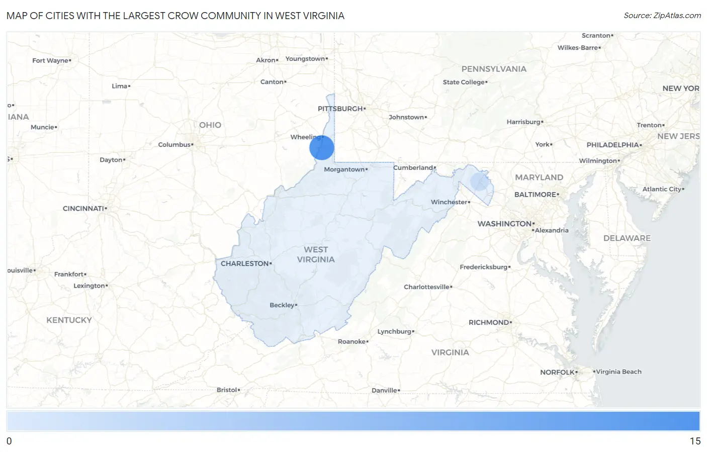 Cities with the Largest Crow Community in West Virginia Map