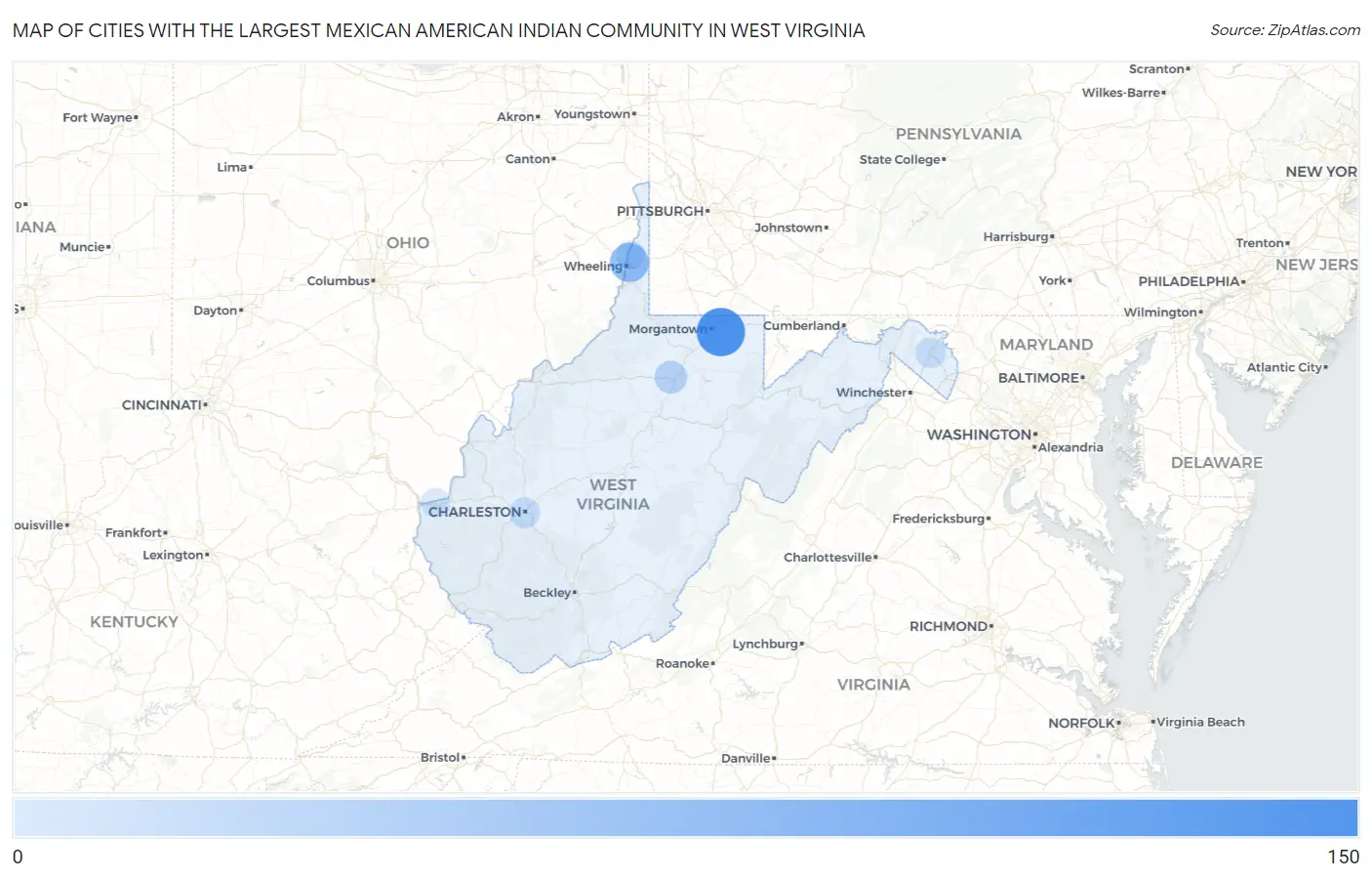 Cities with the Largest Mexican American Indian Community in West Virginia Map